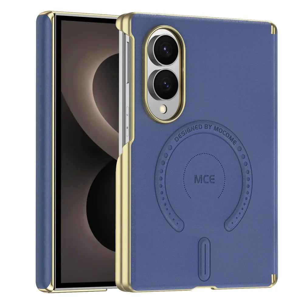 For Samsung Galaxy Z Fold8 Magnetic Case Leather + PC Electroplated Hinge Protection Phone Cover - Sapphire - 2