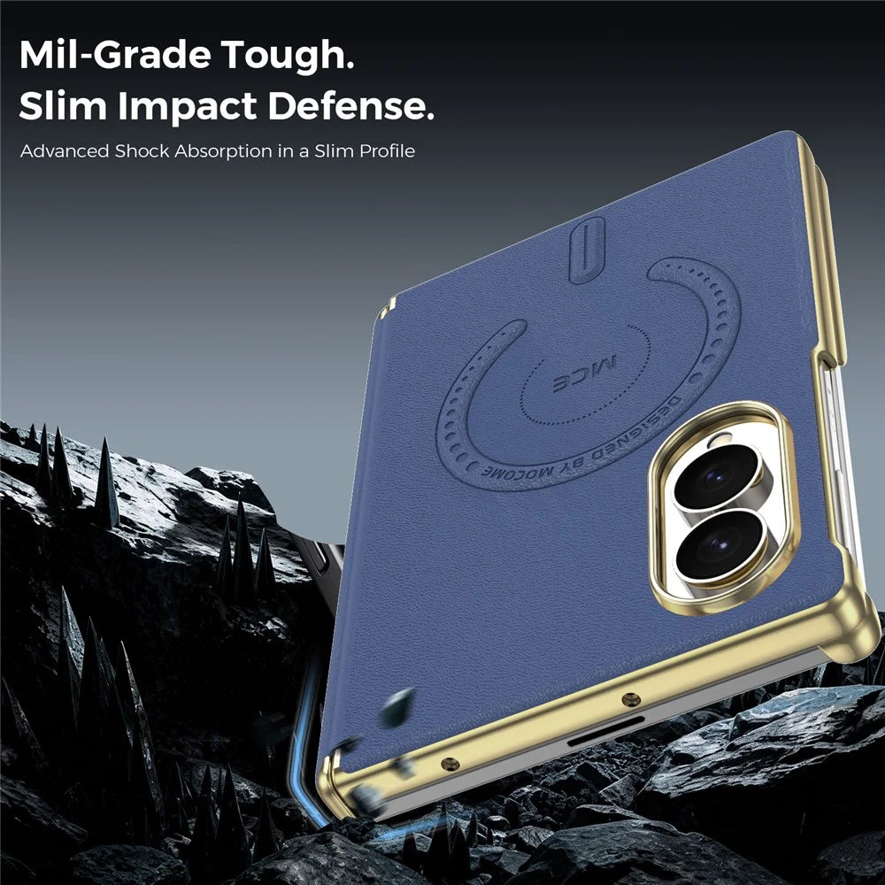 For Samsung Galaxy Z Fold8 Magnetic Case Leather + PC Electroplated Hinge Protection Phone Cover - Sapphire - 4