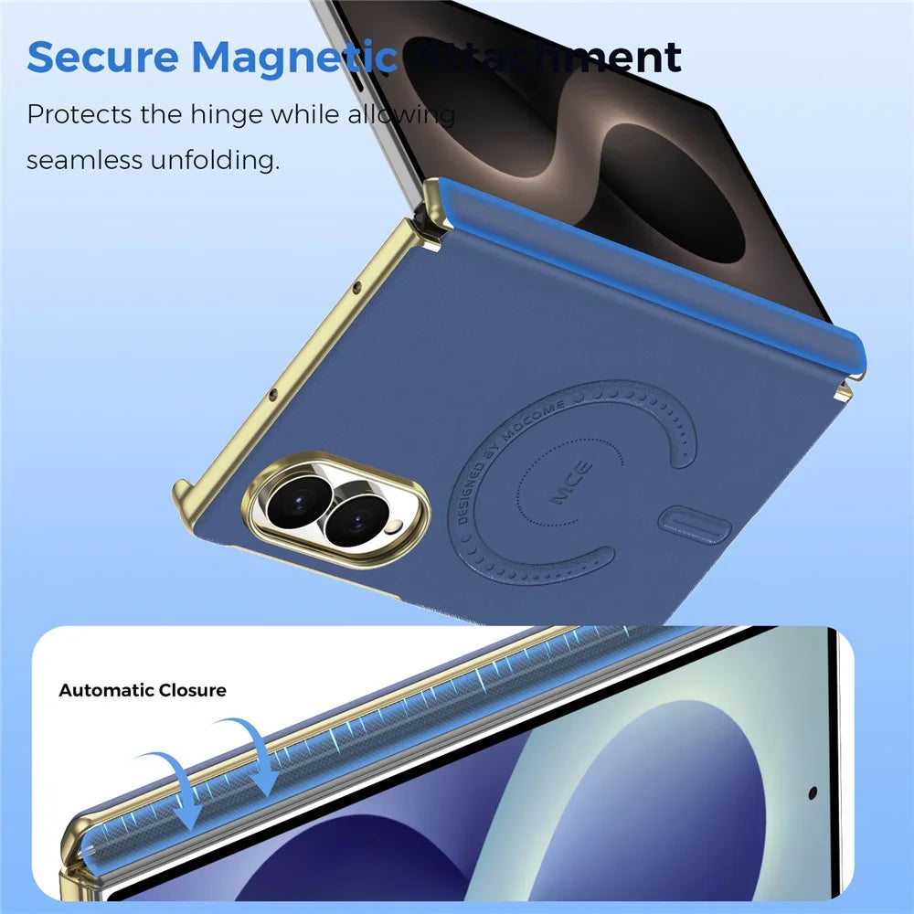 For Samsung Galaxy Z Fold8 Magnetic Case Leather + PC Electroplated Hinge Protection Phone Cover - Sapphire - 6