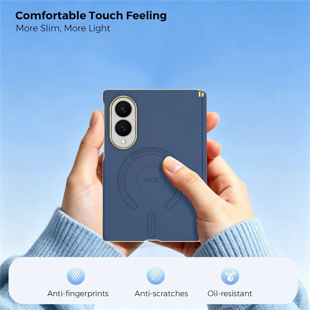 For Samsung Galaxy Z Fold8 Magnetic Case Leather + PC Electroplated Hinge Protection Phone Cover - Sapphire - 7