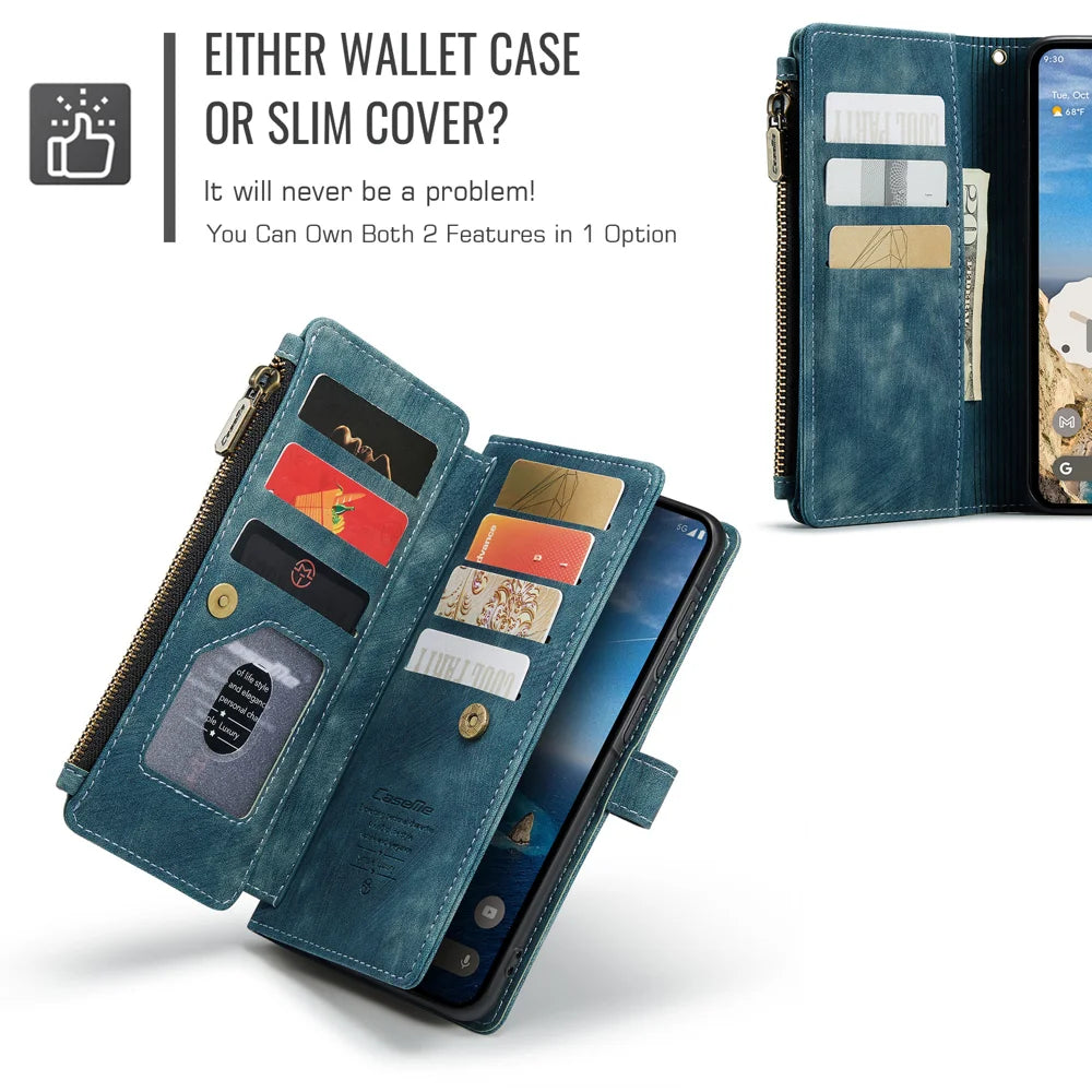 CASEME for Google Pixel 11 Pro XL C30 Phone Cases with Strap Zipper Multiple Card Holder PU Leather Cover - Blue - 7