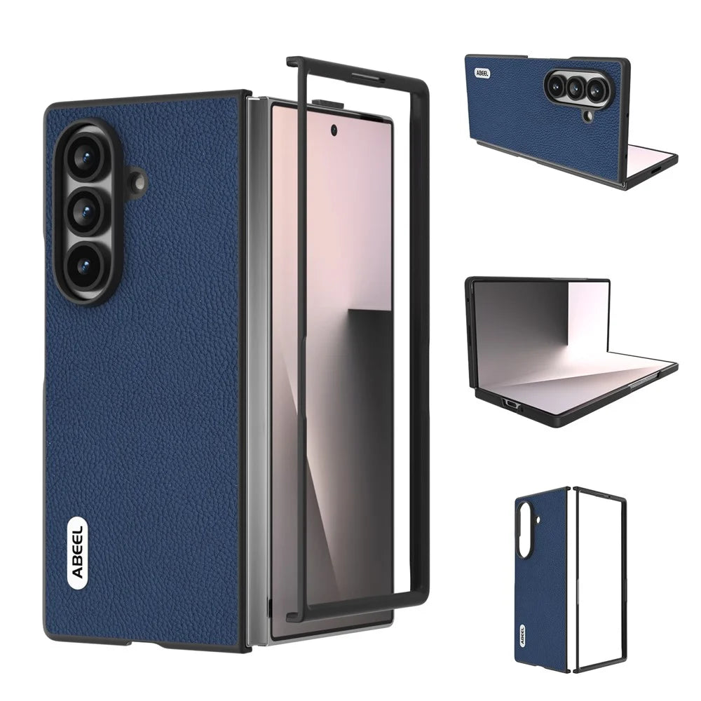 ABEEL For Samsung Galaxy Z Fold8 Ultra Case Cowhide Leather Litchi Texture Phone Protective Cover - Blue - 1