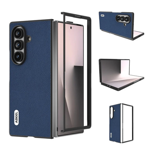 ABEEL For Samsung Galaxy Z Fold8 Ultra Case Cowhide Leather Litchi Texture Phone Protective Cover - Blue - 1