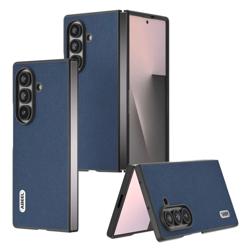 ABEEL For Samsung Galaxy Z Fold8 Ultra Case Cowhide Leather Litchi Texture Phone Protective Cover - Blue - 2