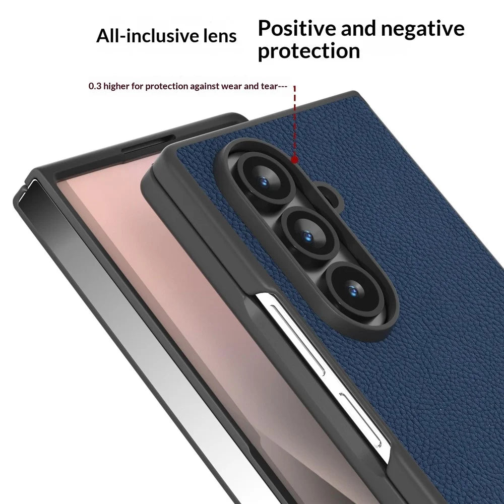 ABEEL For Samsung Galaxy Z Fold8 Ultra Case Cowhide Leather Litchi Texture Phone Protective Cover - Blue - 4