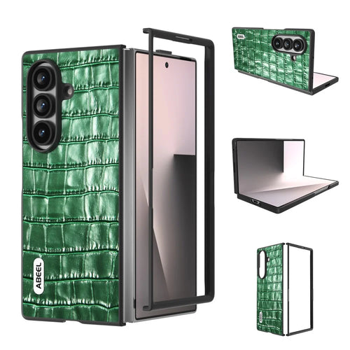 ABEEL For Samsung Galaxy Z Fold8 Ultra Case Crocodile Texture Genuine Cow Leather + TPU Phone Cover - Green - 1