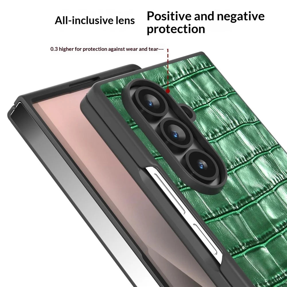 ABEEL For Samsung Galaxy Z Fold8 Ultra Case Crocodile Texture Genuine Cow Leather + TPU Phone Cover - Green - 3