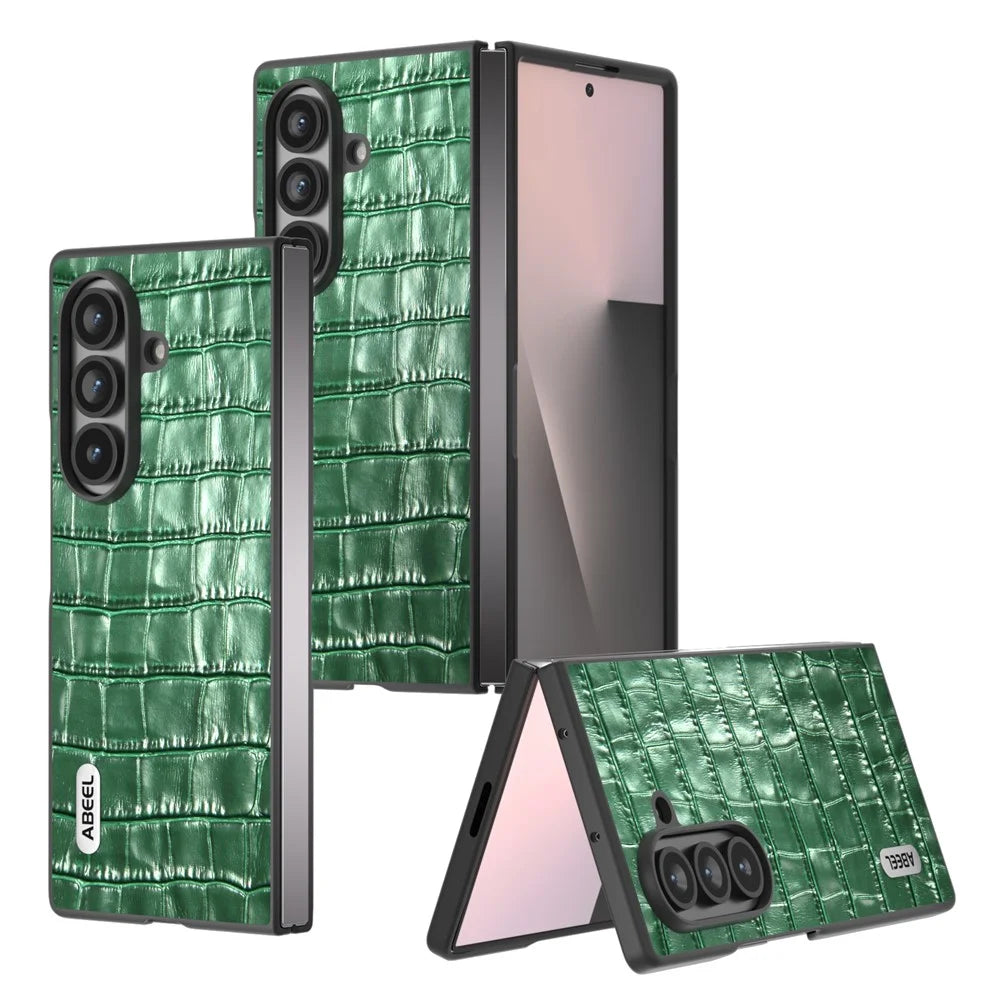 ABEEL For Samsung Galaxy Z Fold8 Ultra Case Crocodile Texture Genuine Cow Leather + TPU Phone Cover - Green - 5