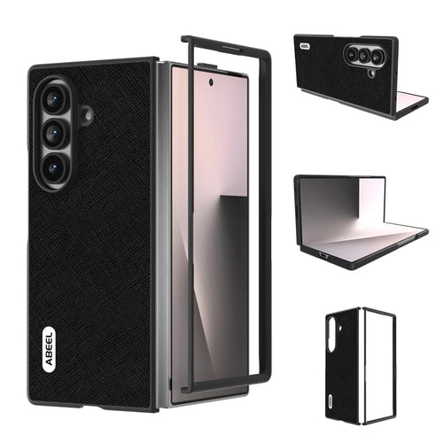 ABEEL For Samsung Galaxy Z Fold8 Ultra Case Cross Texture Genuine Cow Leather + PC Phone Back Cover - Black - 1