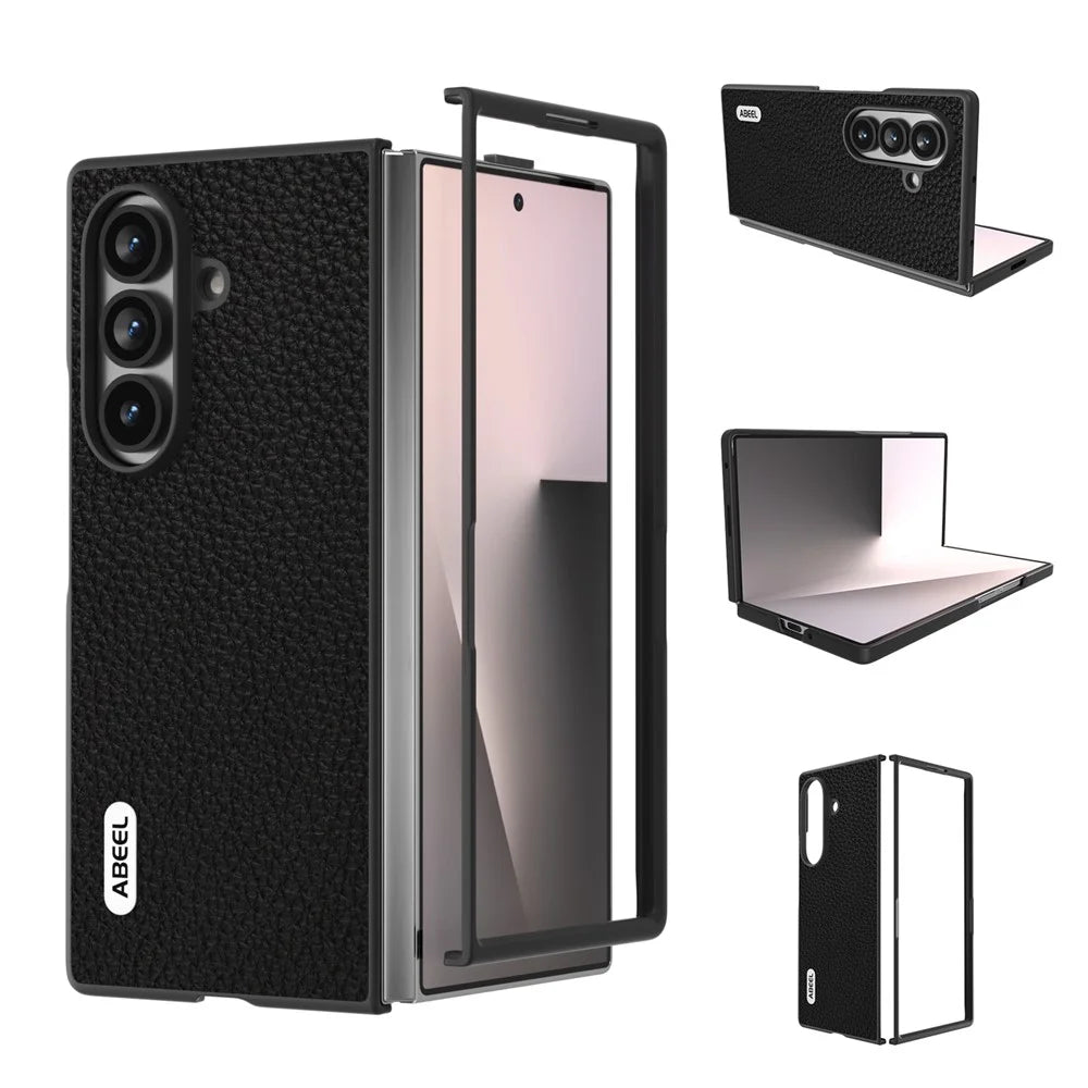 ABEEL Star Series For Samsung Galaxy Z Fold8 Ultra Case Genuine Cow Leather + PC Phone Cover - Black - 1