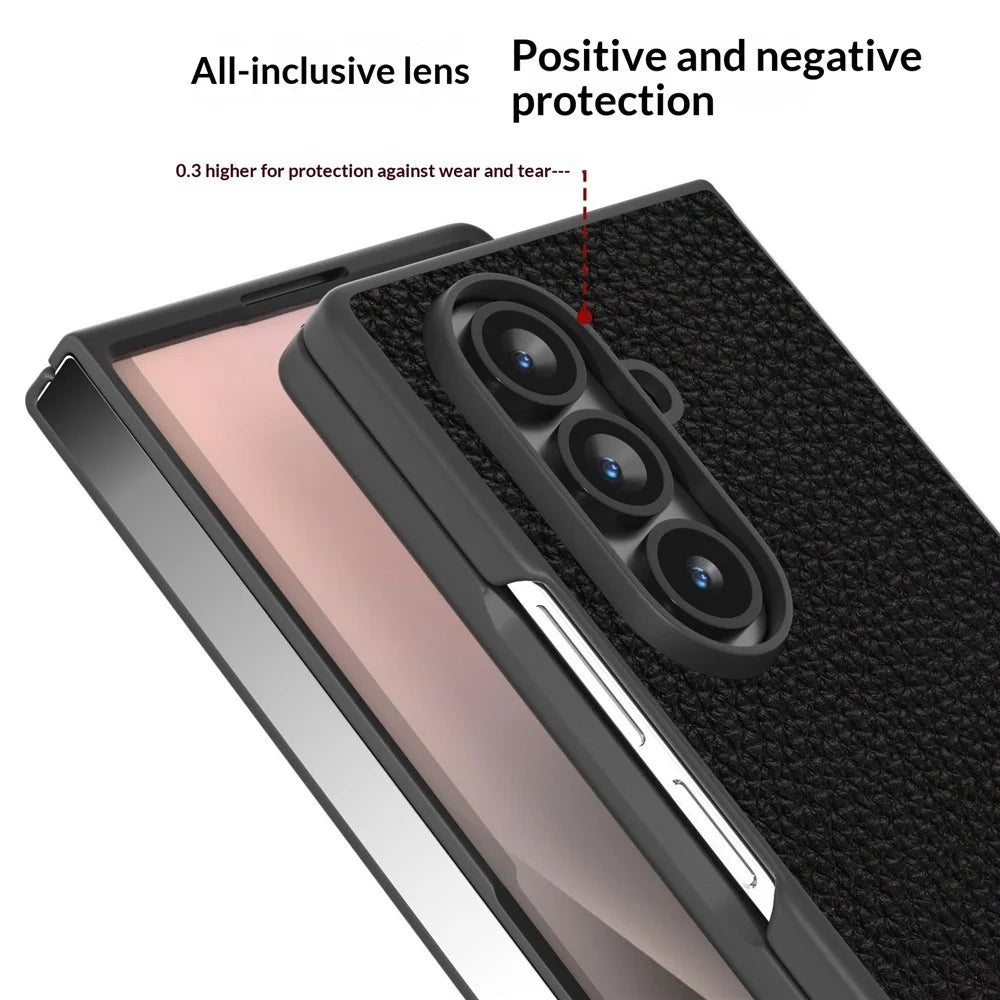 ABEEL Star Series For Samsung Galaxy Z Fold8 Ultra Case Genuine Cow Leather + PC Phone Cover - Black - 2