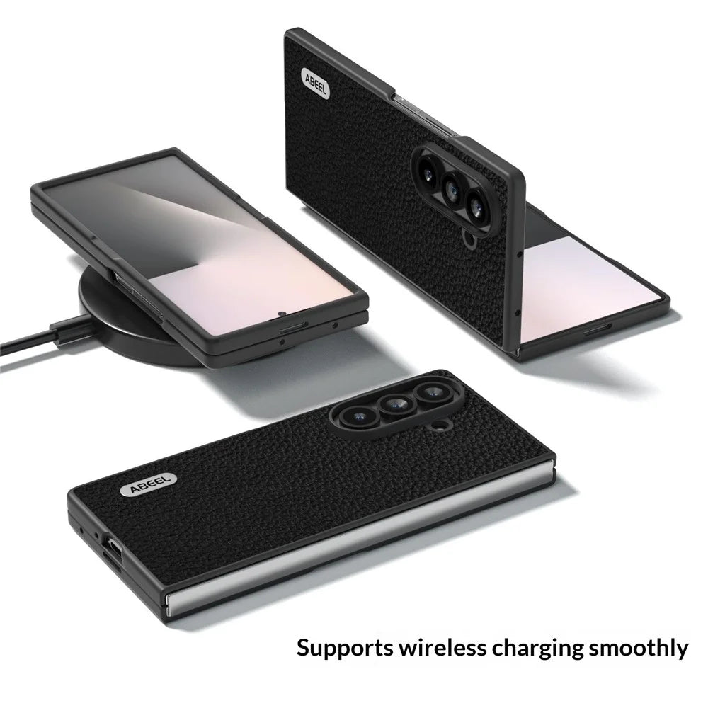 ABEEL Star Series For Samsung Galaxy Z Fold8 Ultra Case Genuine Cow Leather + PC Phone Cover - Black - 3