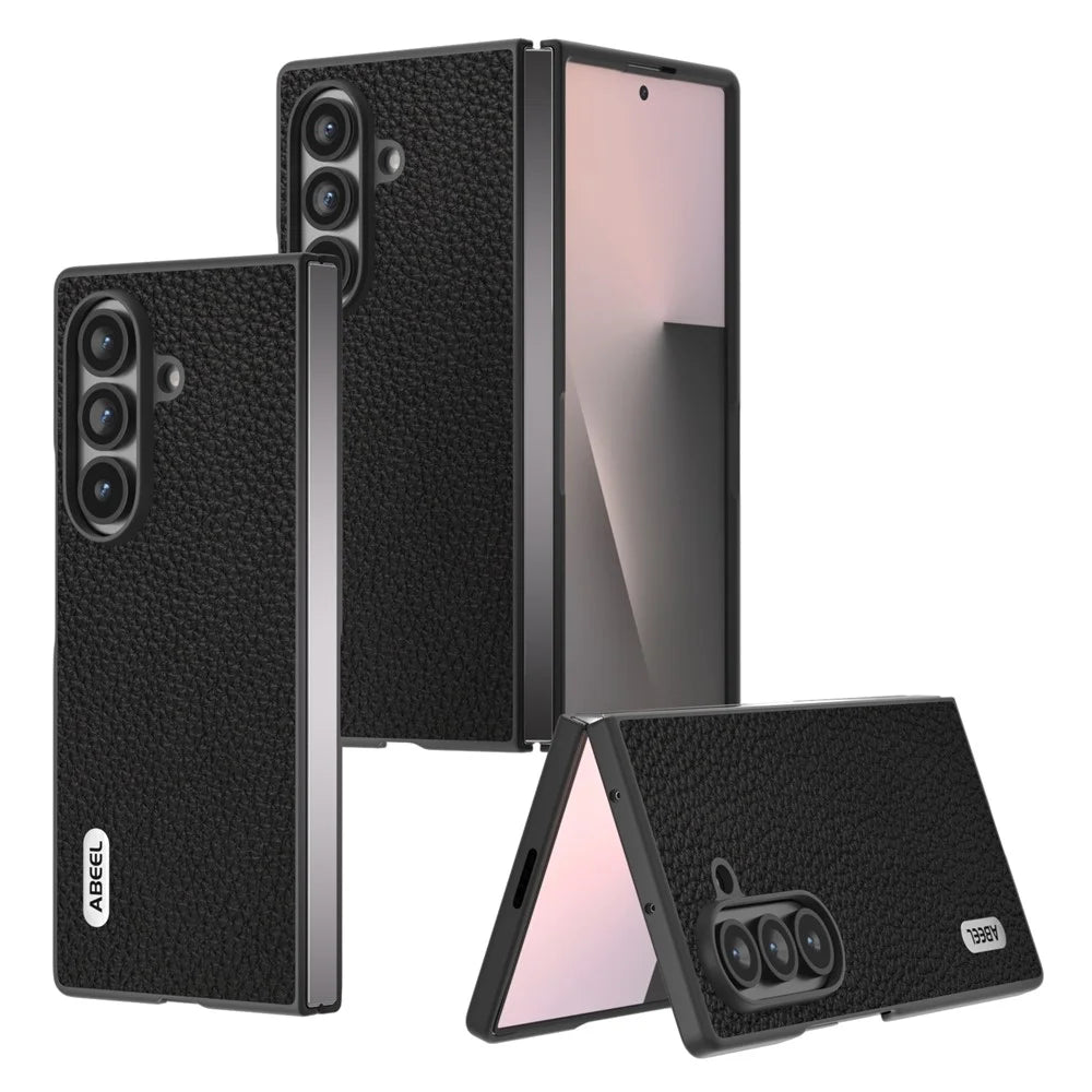 ABEEL Star Series For Samsung Galaxy Z Fold8 Ultra Case Genuine Cow Leather + PC Phone Cover - Black - 4