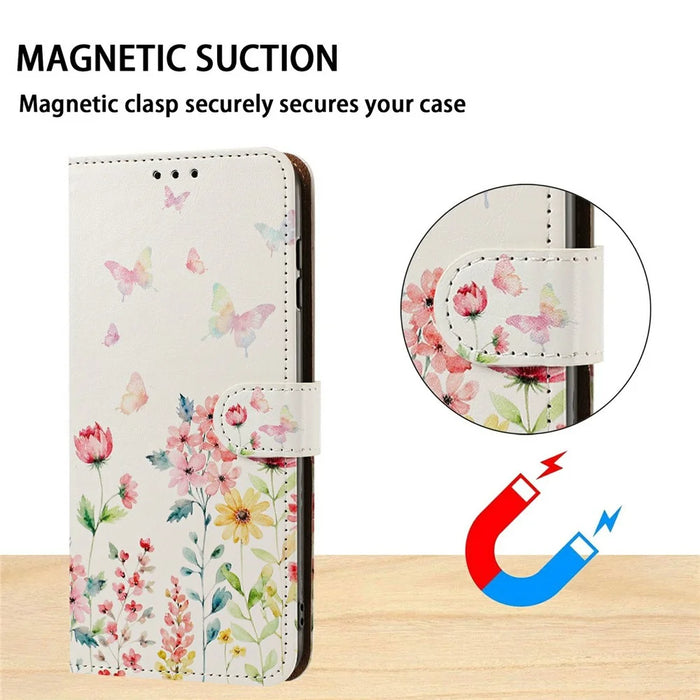 For Samsung Galaxy S24 Ultra Case Pattern Printed Wallet Flip Stand PU Leather Phone Cover with Wrist Strap - Floral Butterfly - 7