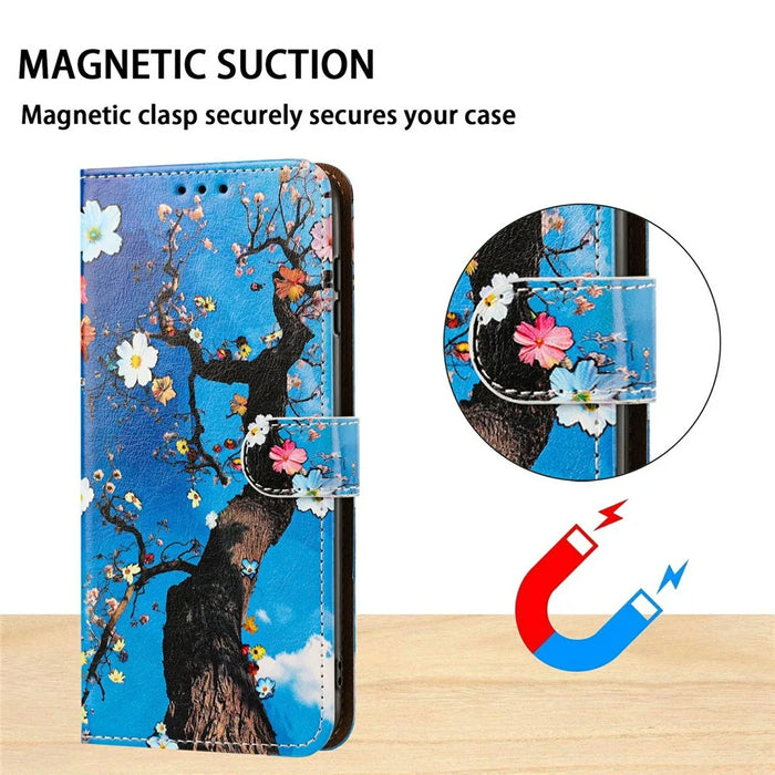 For Samsung Galaxy S25 Ultra Case Pattern Printed Wallet Flip Stand PU Leather Phone Cover with Wrist Strap - Flowering Tree - 7