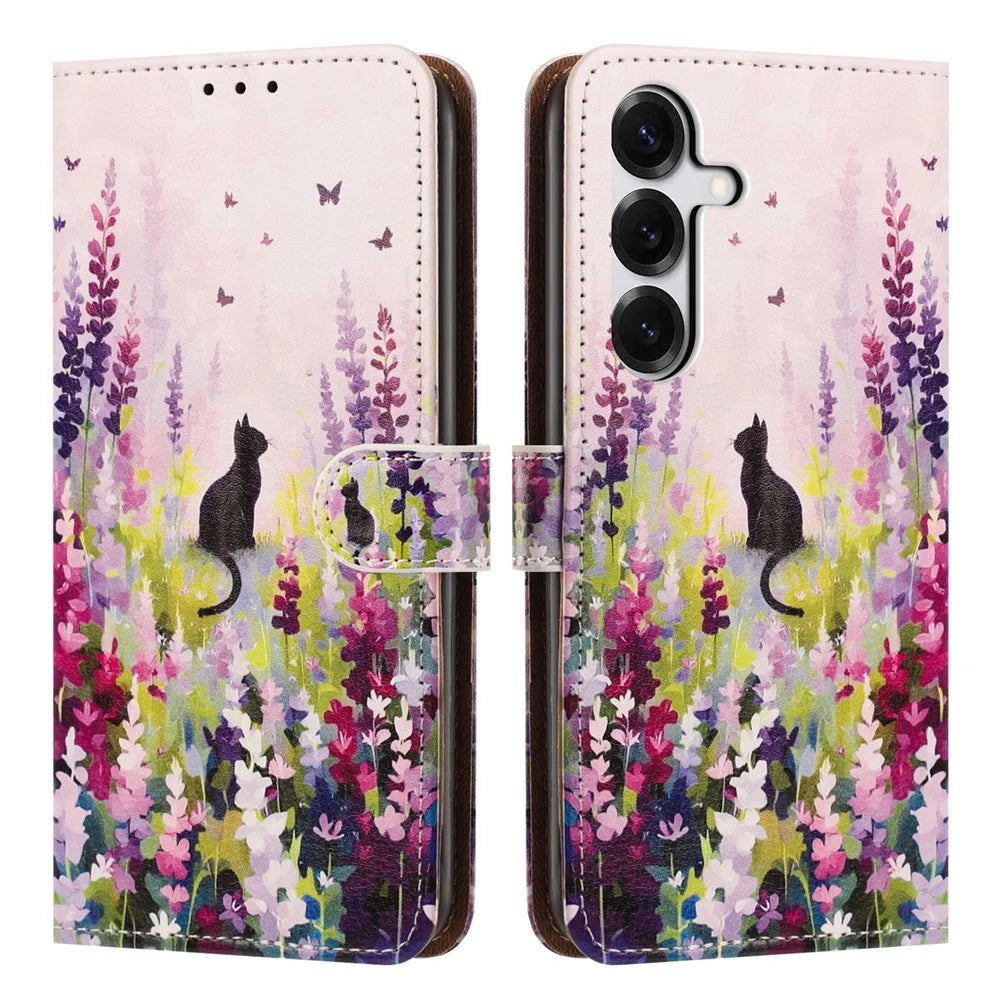 For Samsung Galaxy S26+ Case Pattern Printed Wallet Flip Stand PU Leather Phone Cover with Wrist Strap - Colorful Cat - 1
