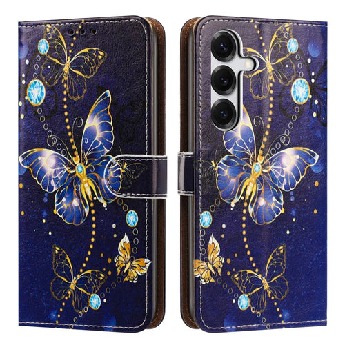 For Samsung Galaxy A35 5G Case Pattern Printed Wallet Flip Stand PU Leather Phone Cover with Wrist Strap - Big Butterfly - 1