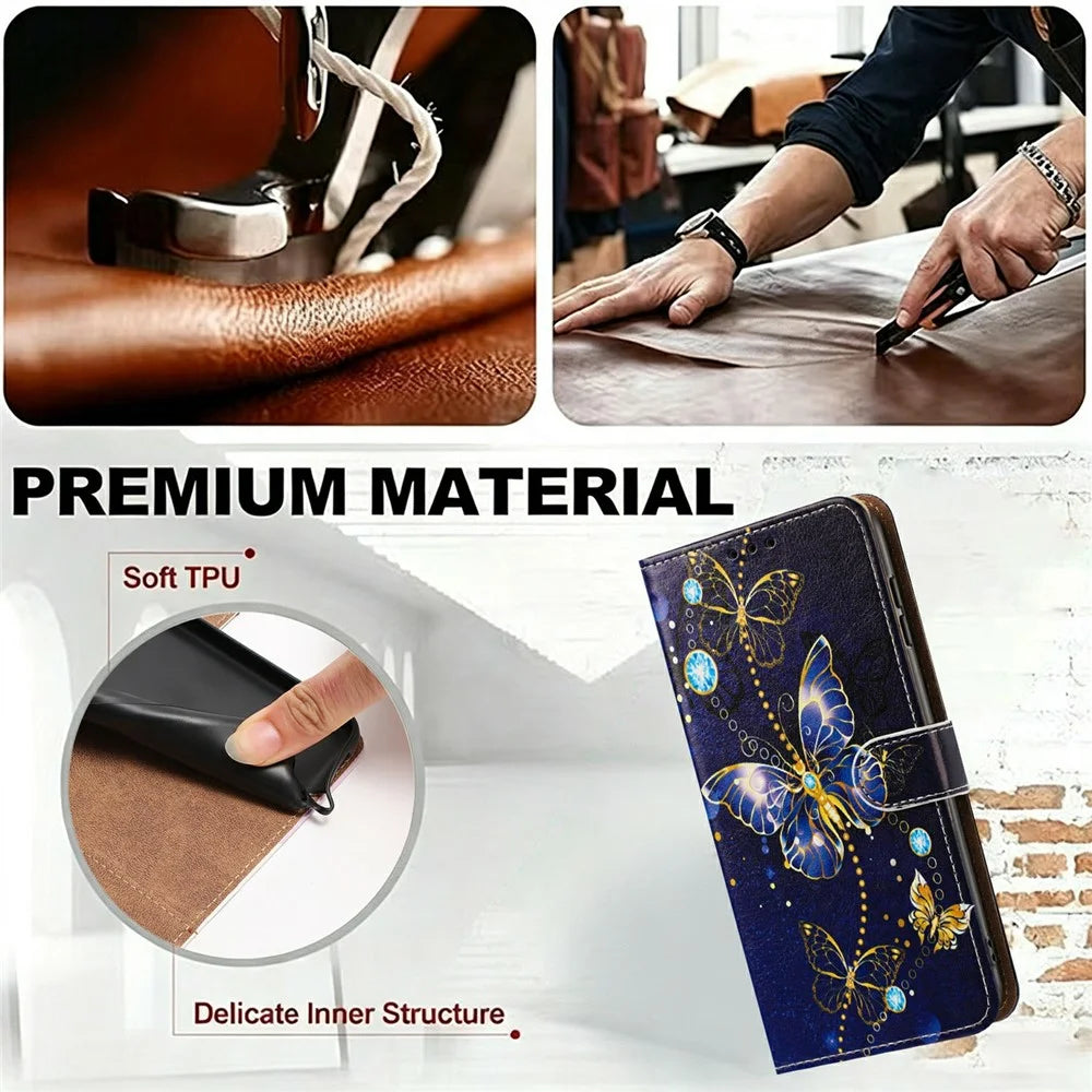 For Samsung Galaxy A35 5G Case Pattern Printed Wallet Flip Stand PU Leather Phone Cover with Wrist Strap - Big Butterfly - 6