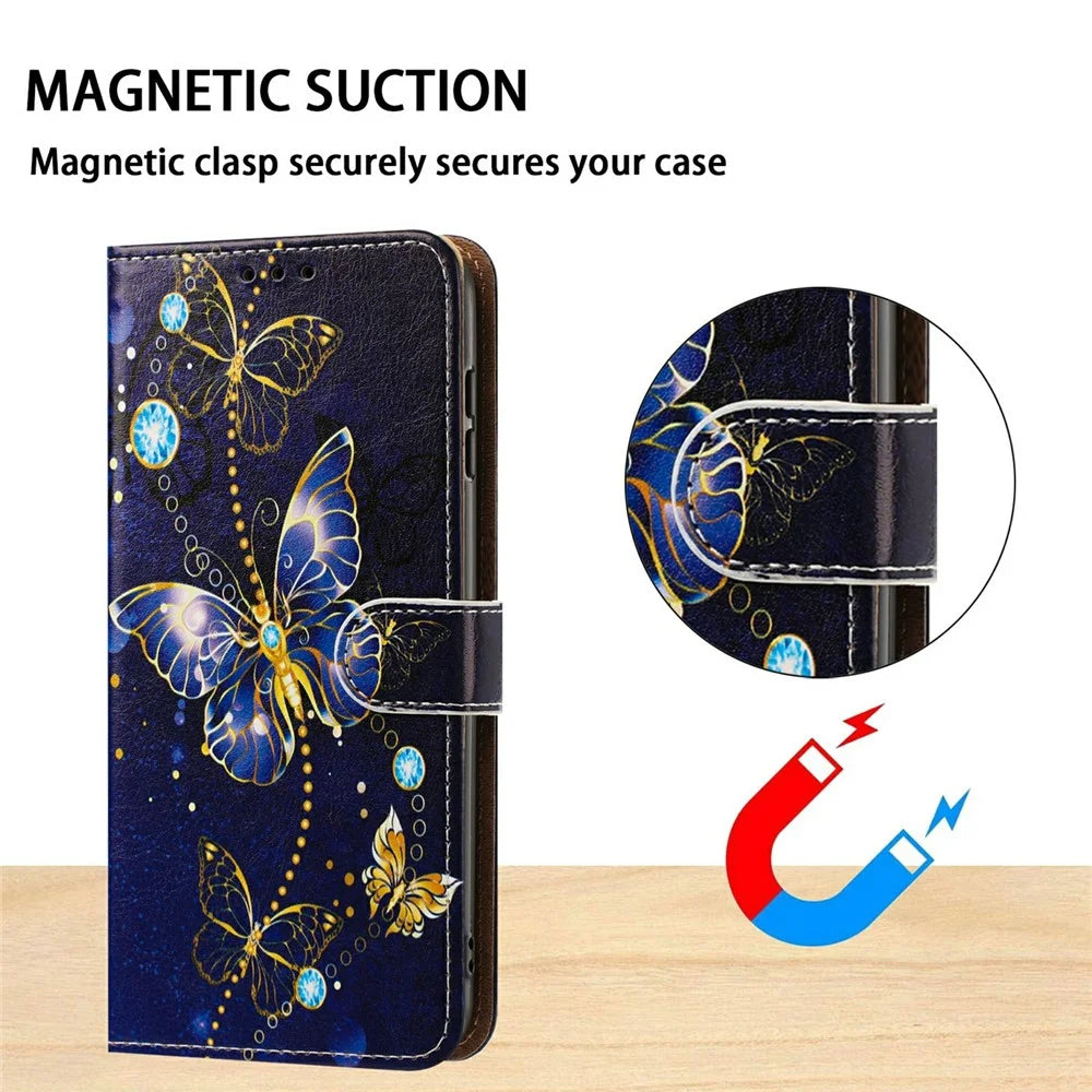 For Samsung Galaxy A35 5G Case Pattern Printed Wallet Flip Stand PU Leather Phone Cover with Wrist Strap - Big Butterfly - 7