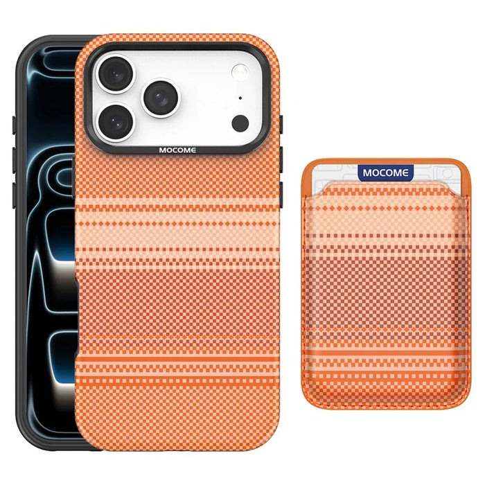 For iPhone 18 Pro Max Magnetic Case Rainbow Gradient Leather Coated TPU + PC Phone Cover with Card Holder - Orange - 1