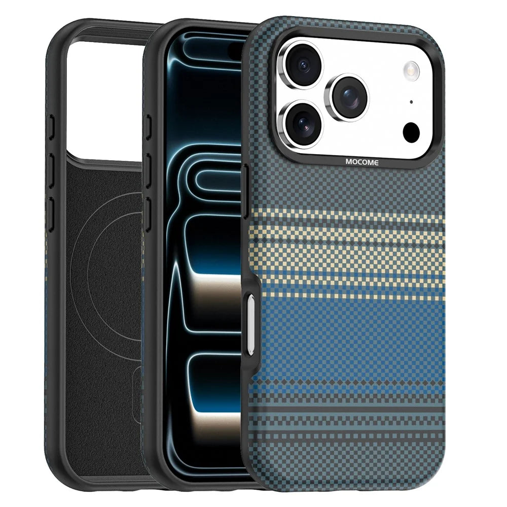For iPhone 18 Pro Magnetic Case Gradient Rainbow Leather Coated TPU + PC Hybrid Shockproof Cover - Sapphire - 1
