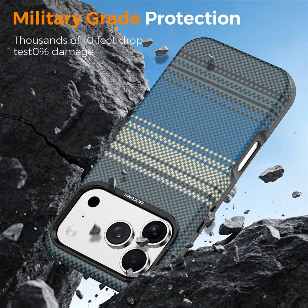 For iPhone 18 Pro Magnetic Case Gradient Rainbow Leather Coated TPU + PC Hybrid Shockproof Cover - Sapphire - 3