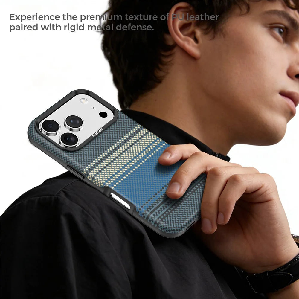 For iPhone 18 Pro Magnetic Case Gradient Rainbow Leather Coated TPU + PC Hybrid Shockproof Cover - Sapphire - 4