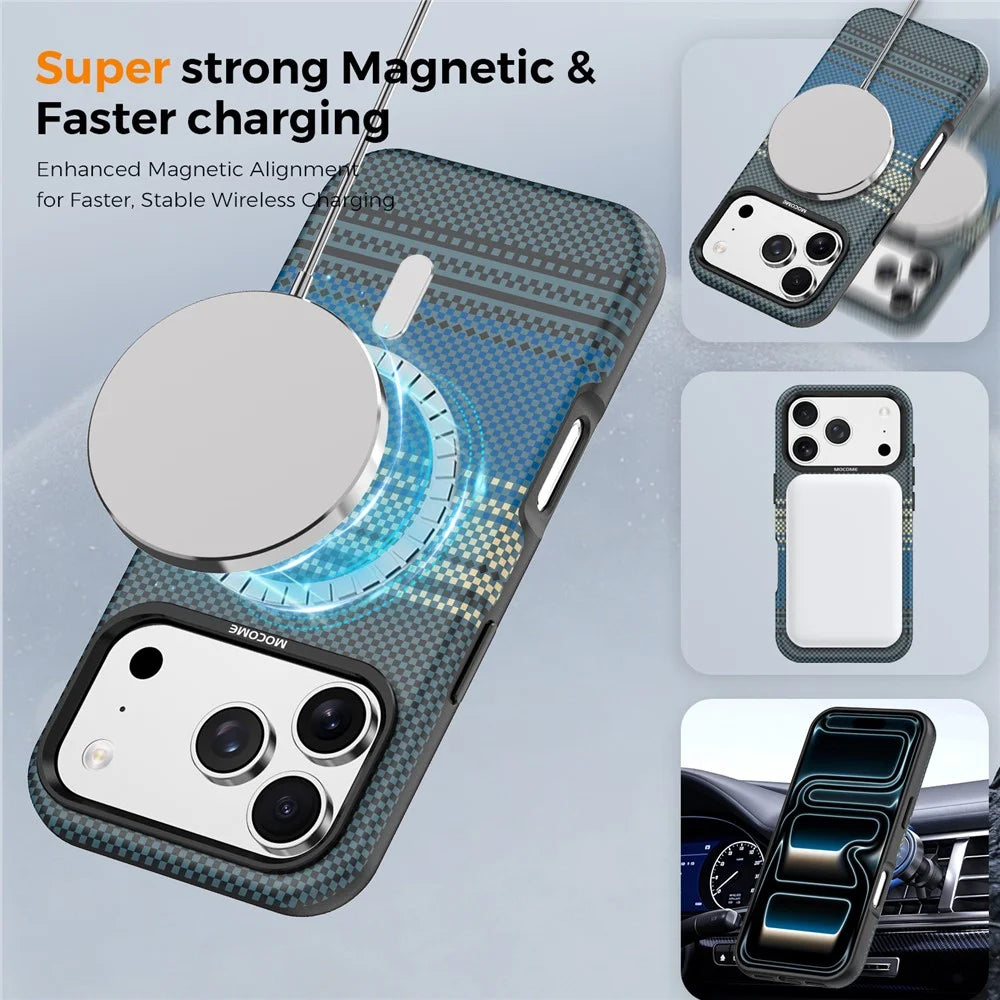 For iPhone 18 Pro Magnetic Case Gradient Rainbow Leather Coated TPU + PC Hybrid Shockproof Cover - Sapphire - 5