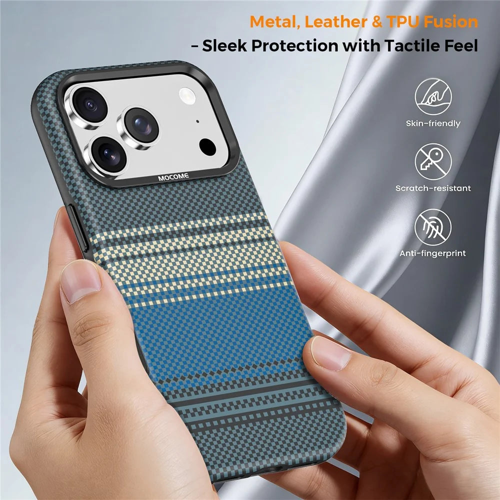 For iPhone 18 Pro Magnetic Case Gradient Rainbow Leather Coated TPU + PC Hybrid Shockproof Cover - Sapphire - 6