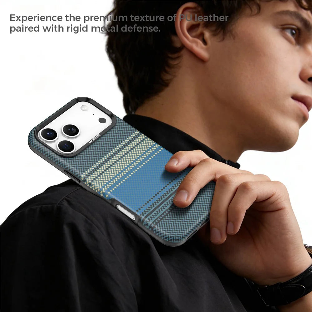 For iPhone 18 Pro Max Magnetic Case Gradient Rainbow Leather Coated TPU + PC Hybrid Shockproof Cover - Sapphire - 4