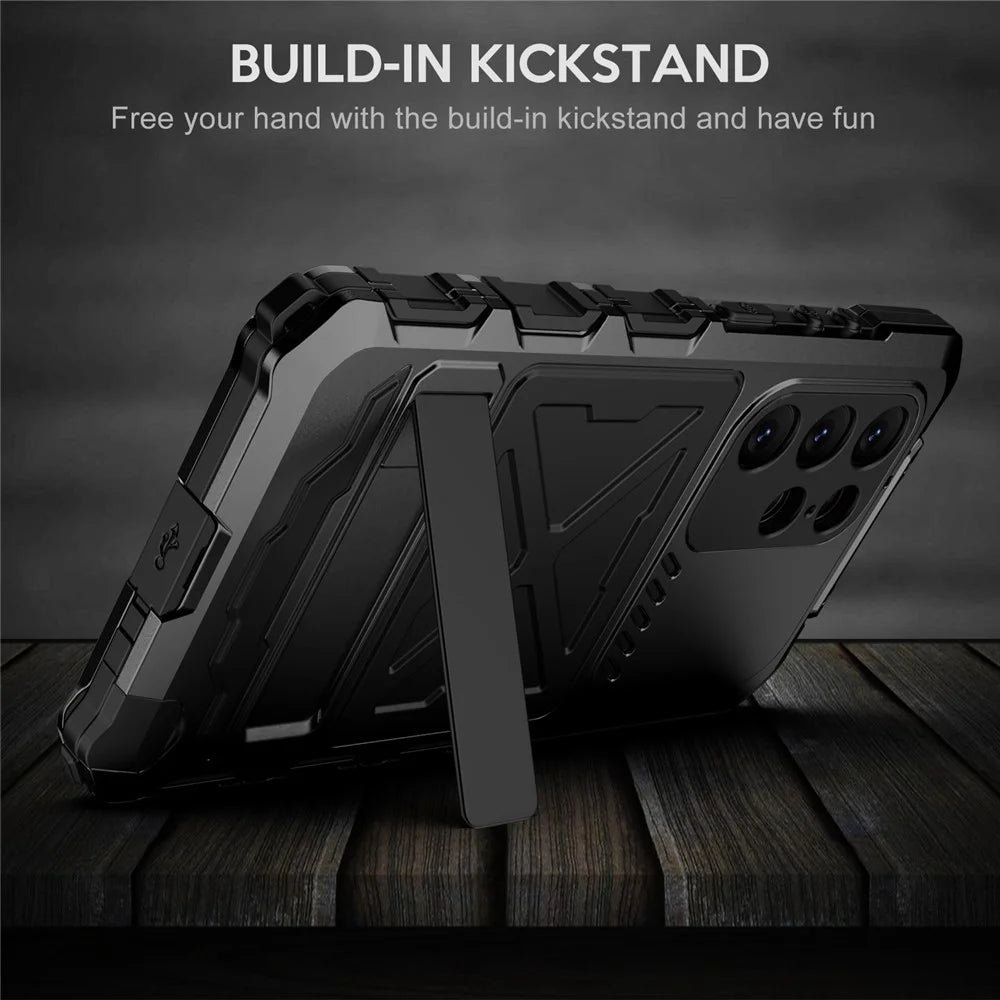 R-JUST For Samsung Galaxy S23 Ultra Phone Case Silicone + Metal Shockproof Dust-Proof Cover with Tempered Glass Film - Black - 5