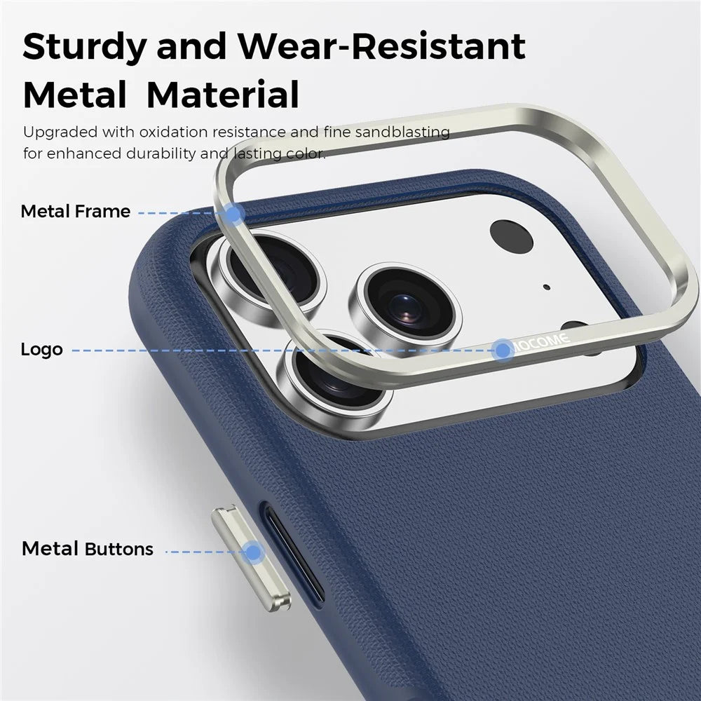 For iPhone 18 Pro Case Compatible with MagSafe Fine Grid Texture Leather Back Phone Cover with Detachable Card Holder - Sapphire - 5