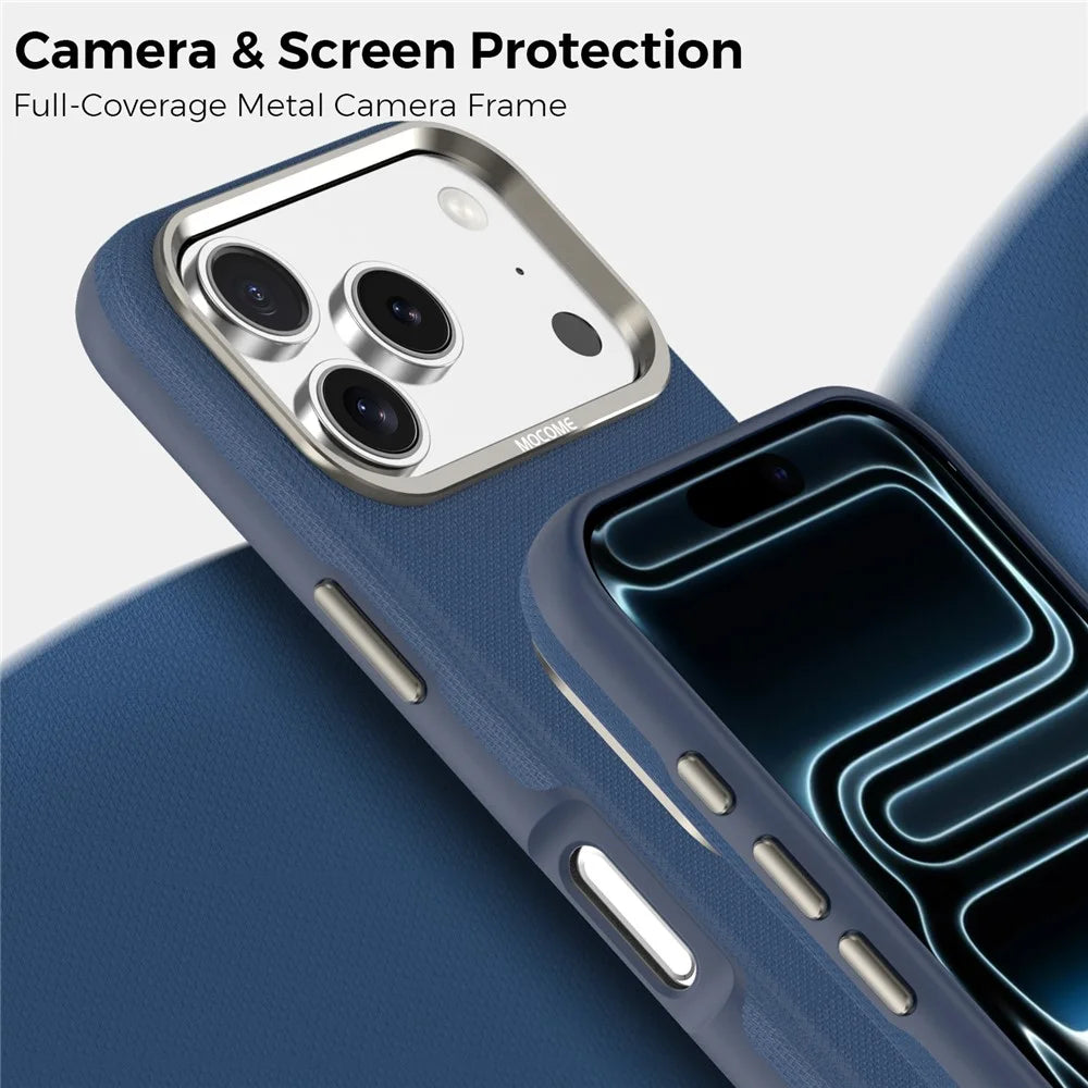 For iPhone 18 Pro Case Compatible with MagSafe Fine Grid Texture Leather Back Phone Cover with Detachable Card Holder - Sapphire - 6