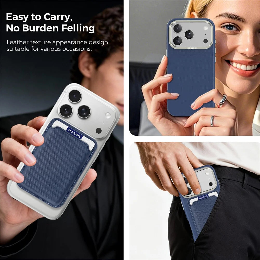 For iPhone 18 Pro Case Compatible with MagSafe Fine Grid Texture Leather Back Phone Cover with Detachable Card Holder - Sapphire - 7