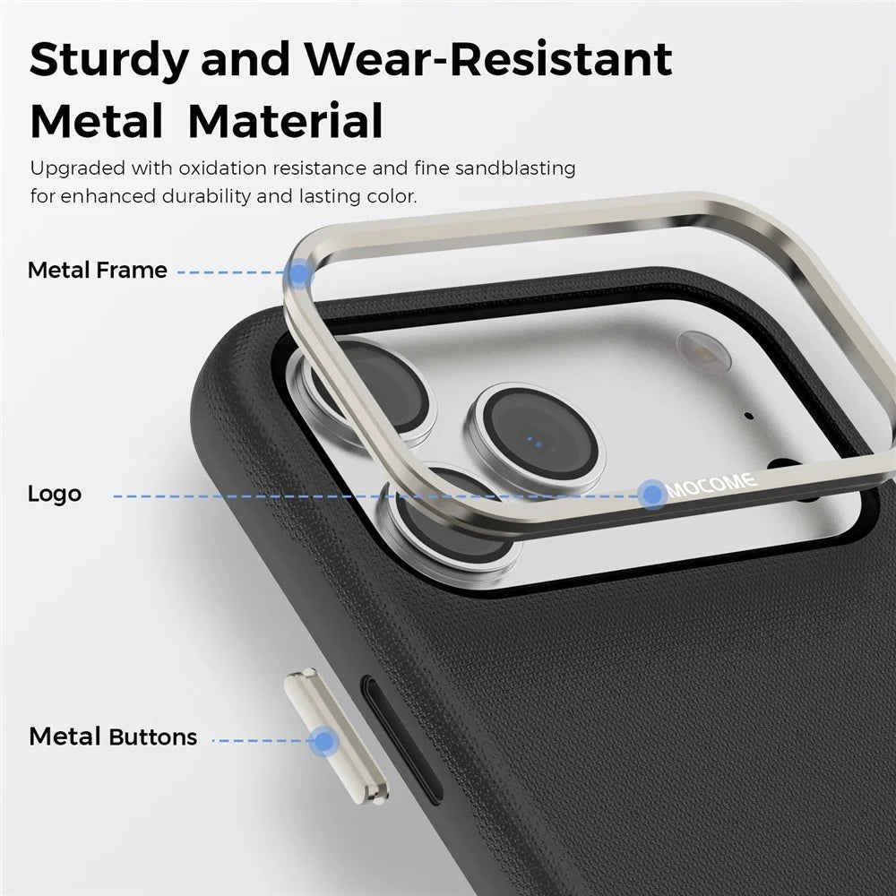 For iPhone 18 Pro Max Case Compatible with MagSafe Fine Grid Texture Leather Back Phone Cover with Detachable Card Holder - Black - 5
