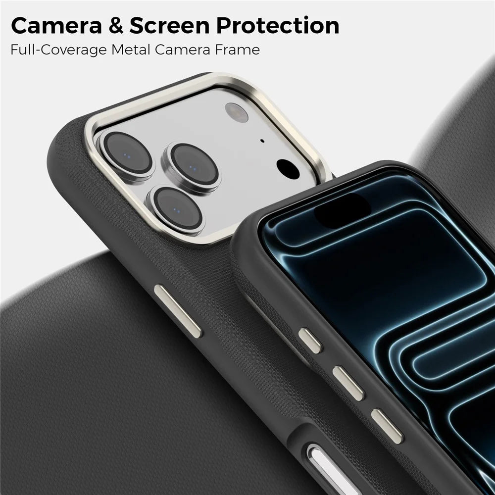 For iPhone 18 Pro Max Case Compatible with MagSafe Fine Grid Texture Leather Back Phone Cover with Detachable Card Holder - Black - 6