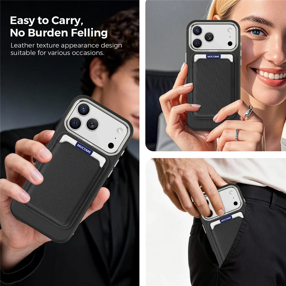 For iPhone 18 Pro Max Case Compatible with MagSafe Fine Grid Texture Leather Back Phone Cover with Detachable Card Holder - Black - 7