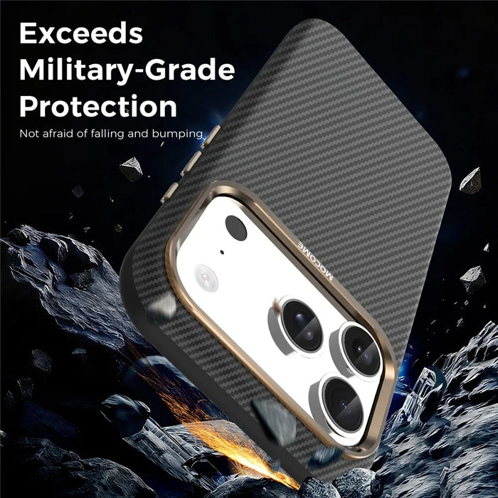 For iPhone 18 Pro Case Compatible with MagSafe Carbon Fiber Texture Shockproof Leather TPU PC Protective Cover - Black - 6