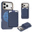 For iPhone 18 Pro Max Magnetic Case Carbon Fiber Texture Leather Back Phone Cover with Detachable Card Holder - Sapphire - 1