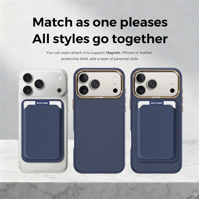 For iPhone 18 Pro Max Magnetic Case Carbon Fiber Texture Leather Back Phone Cover with Detachable Card Holder - Sapphire - 7