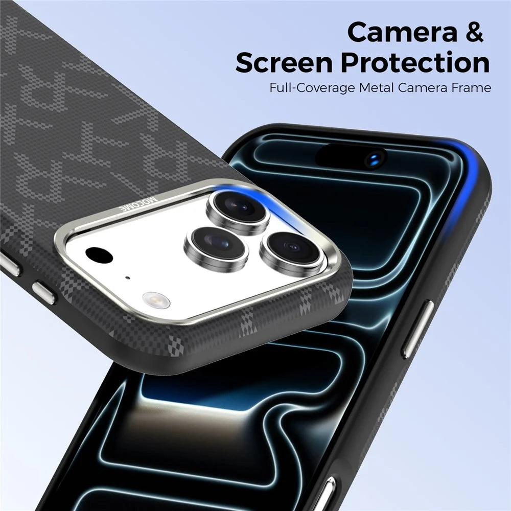 For iPhone 18 Pro Max Magnetic Case Aramid Fiber Texture Leather + PC + TPU Shockproof Phone Cover - Black - 3