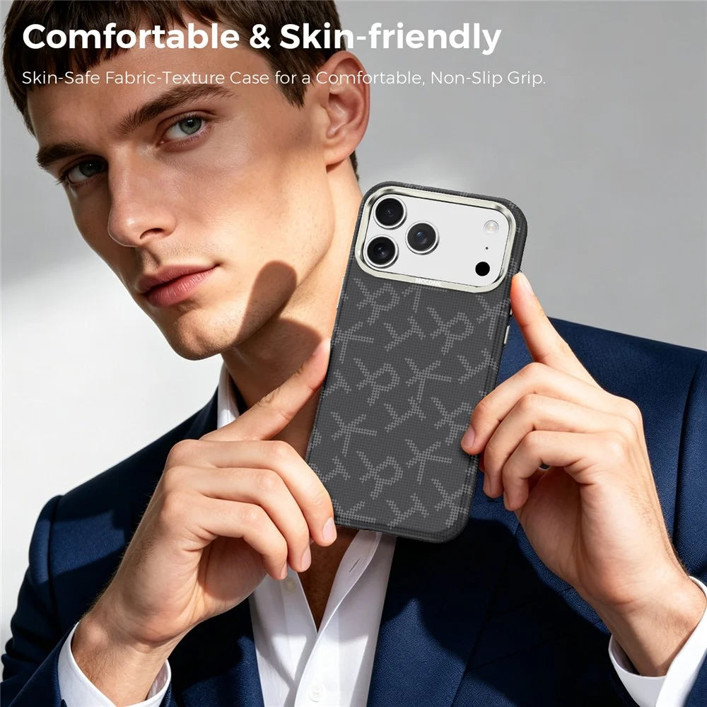 For iPhone 18 Pro Max Magnetic Case Aramid Fiber Texture Leather + PC + TPU Shockproof Phone Cover - Black - 7