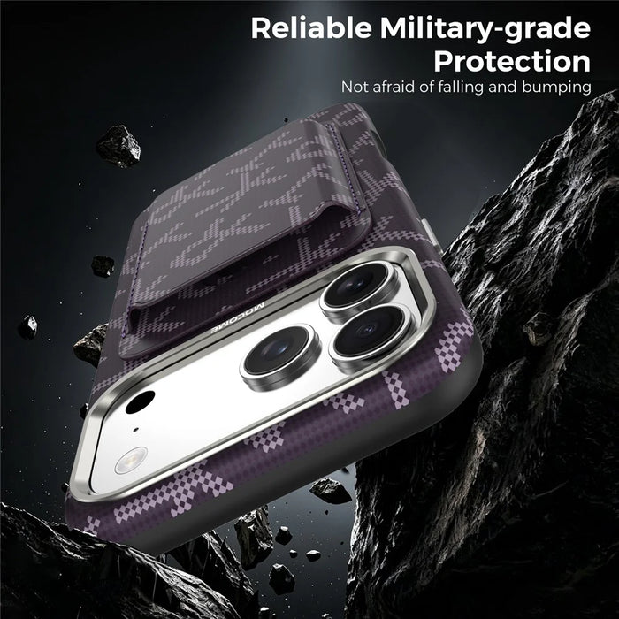 For iPhone 18 Pro Magnetic Case Aramid Fiber Texture Leather Phone Back Cover with Card Holder - Purple - 4