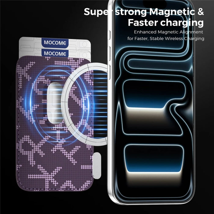 For iPhone 18 Pro Magnetic Case Aramid Fiber Texture Leather Phone Back Cover with Card Holder - Purple - 5
