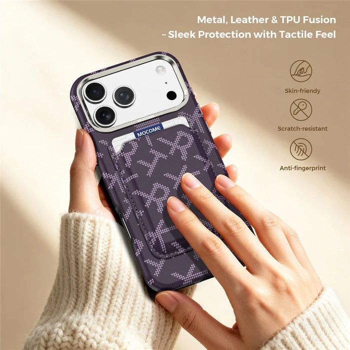 For iPhone 18 Pro Magnetic Case Aramid Fiber Texture Leather Phone Back Cover with Card Holder - Purple - 6