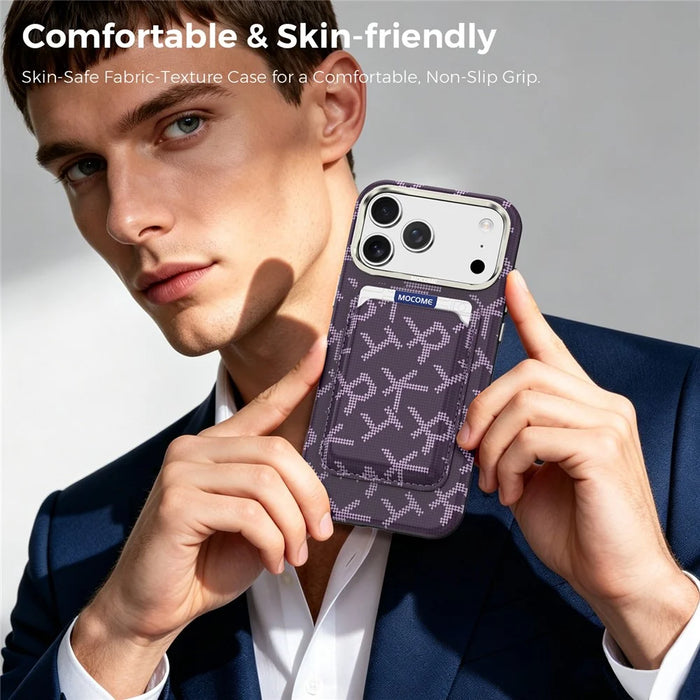 For iPhone 18 Pro Magnetic Case Aramid Fiber Texture Leather Phone Back Cover with Card Holder - Purple - 7