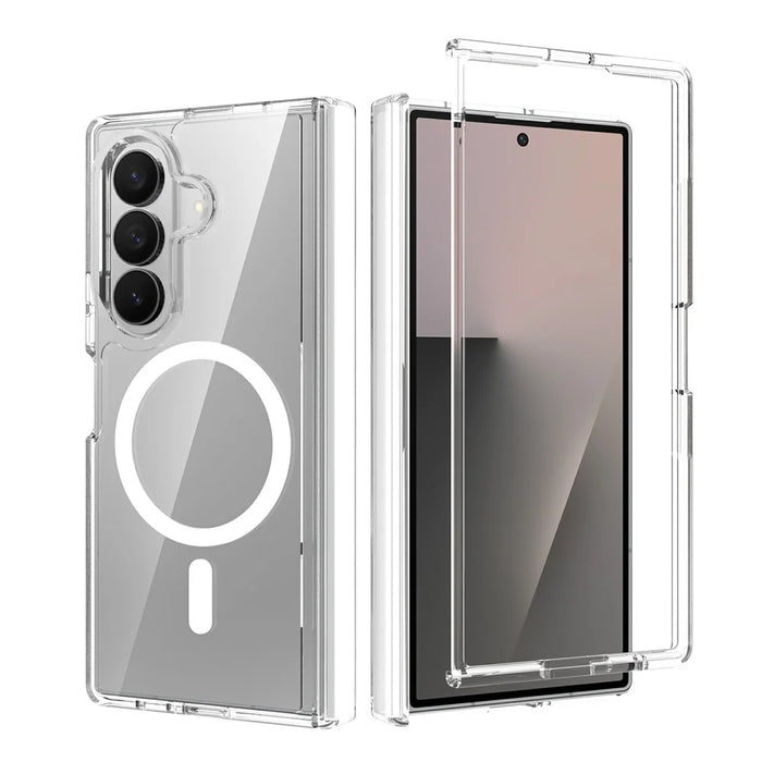 For Samsung Galaxy Z Fold7 5G Magnetic Case Shockproof Acrylic Clear Cover with Tempered Glass Screen Protector - Transparent - 1