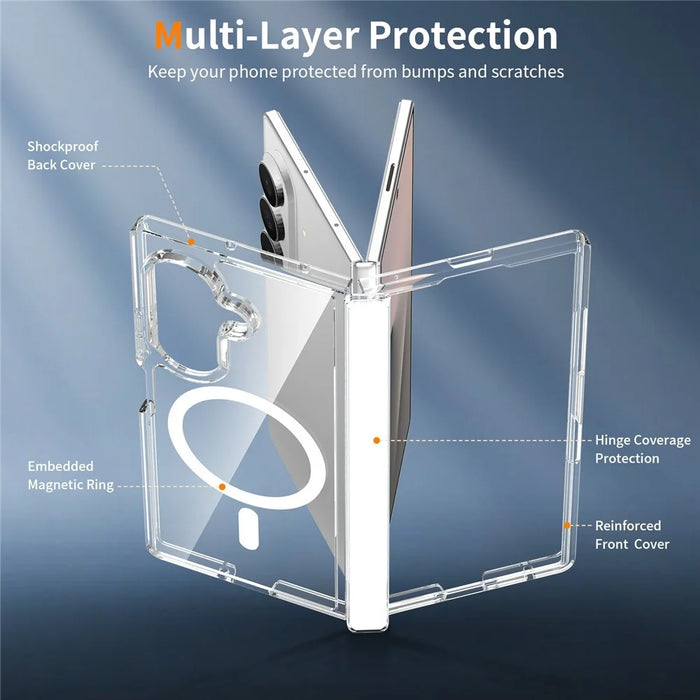 For Samsung Galaxy Z Fold7 5G Magnetic Case Shockproof Acrylic Clear Cover with Tempered Glass Screen Protector - Transparent - 4