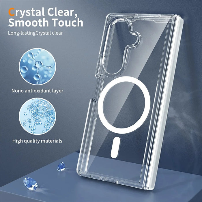 For Samsung Galaxy Z Fold7 5G Magnetic Case Shockproof Acrylic Clear Cover with Tempered Glass Screen Protector - Transparent - 5
