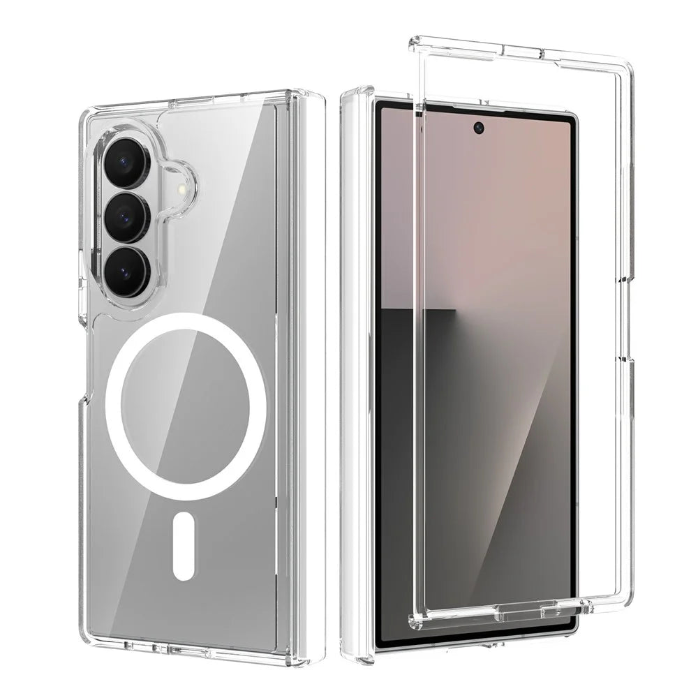 2Pcs for Samsung Galaxy Z Fold8 Ultra Magnetic Case Shockproof Acrylic Clear Cover with Tempered Glass Screen Protector - Transparent - 1